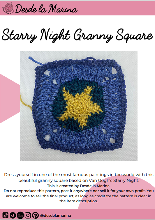 Van Gogh's Starry Night Granny Square - Crochet Pattern