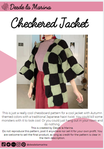 Checkered Chessboard Japanese Jacket- Crochet Pattern- 2XS-5XL